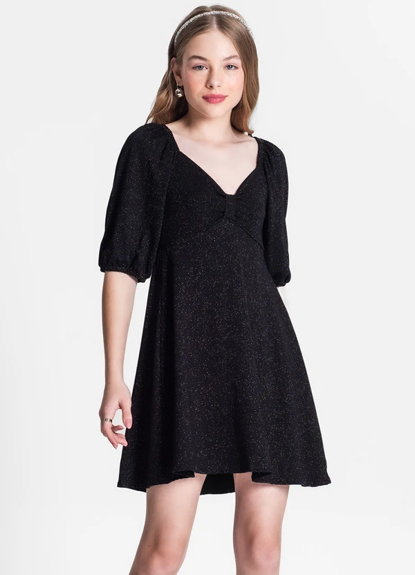 Minty - Vestido Juvenil Feminino em Lurex Preto 4