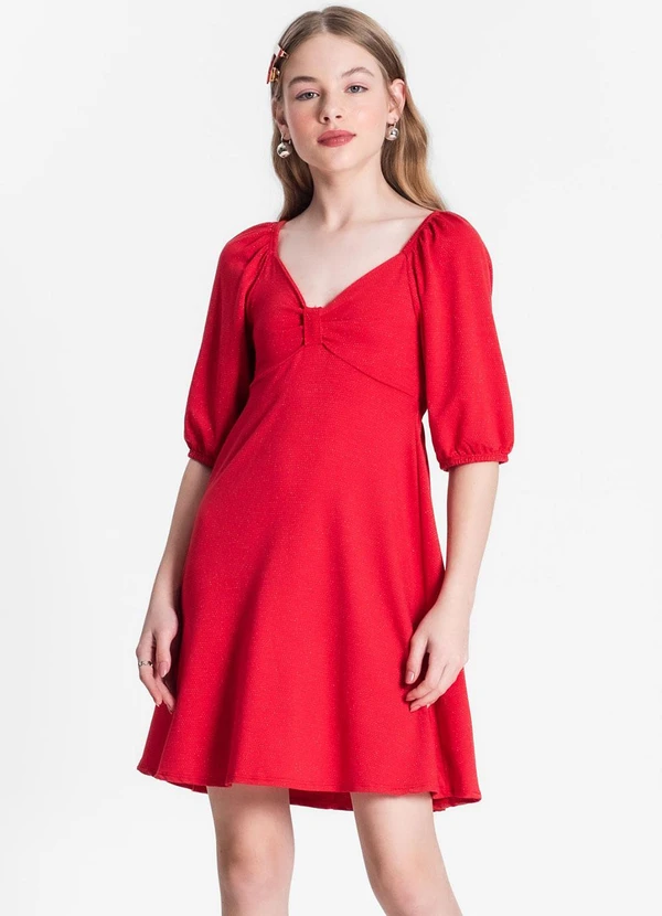 Minty - Vestido Juvenil Feminino em Lurex Vermelho 4