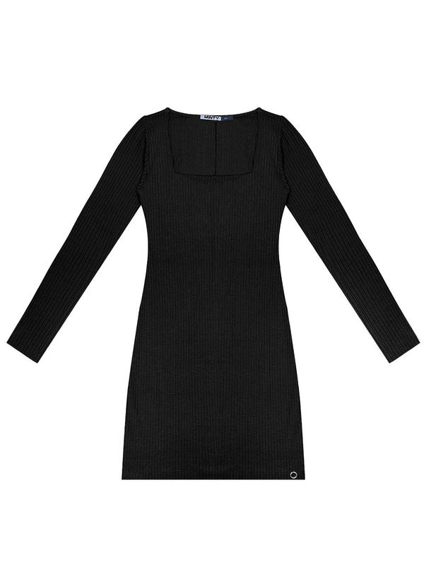 Minty - Vestido Juvenil Manga Longa em Ribana Preto