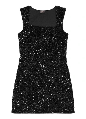 Gloss - Vestido Juvenil Veludo Paetê Forrado Preto - GLOSS