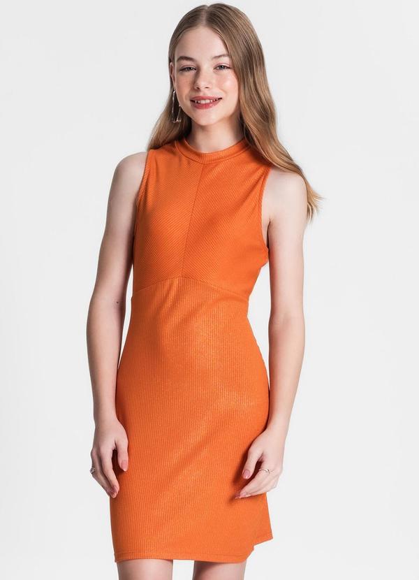 Minty - Vestido Midi Juvenil em Ribana Canelada Laranja