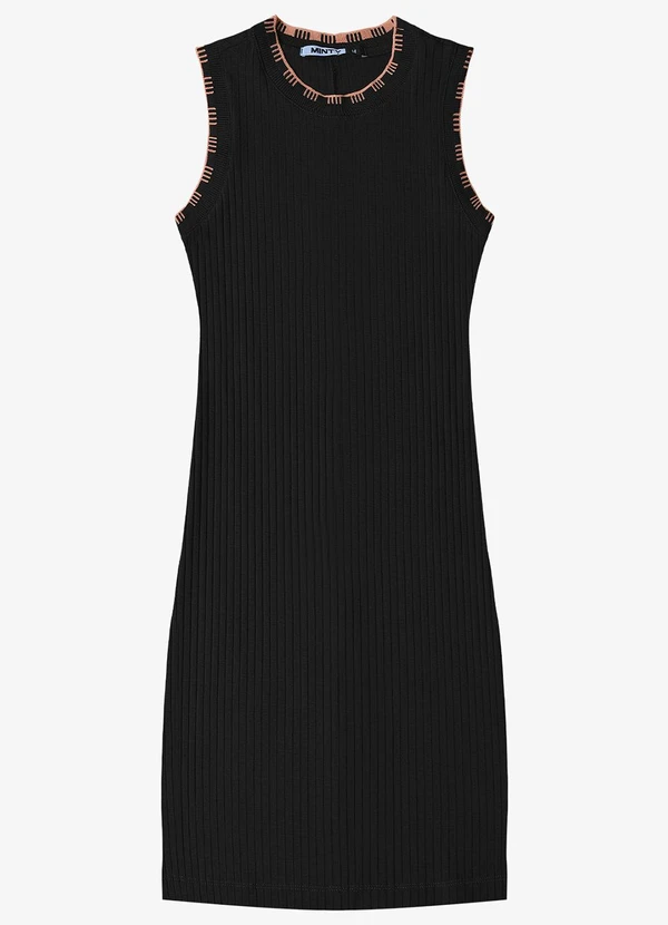Minty - Vestido Ribana Canelada Preto