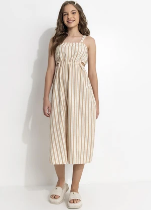 Fakini - Vestido Listrado Florence Bege - FAKINI