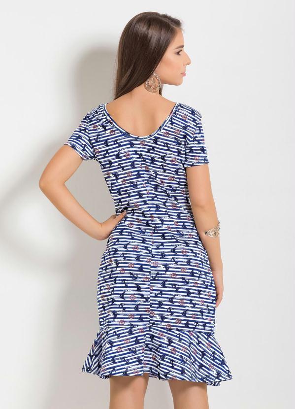 Moda Pop - Vestido Branco e Azul com Estampa Navy 2