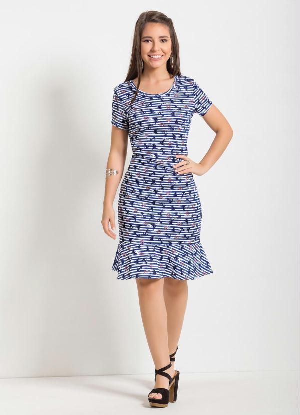 Moda Pop - Vestido Branco e Azul com Estampa Navy 3