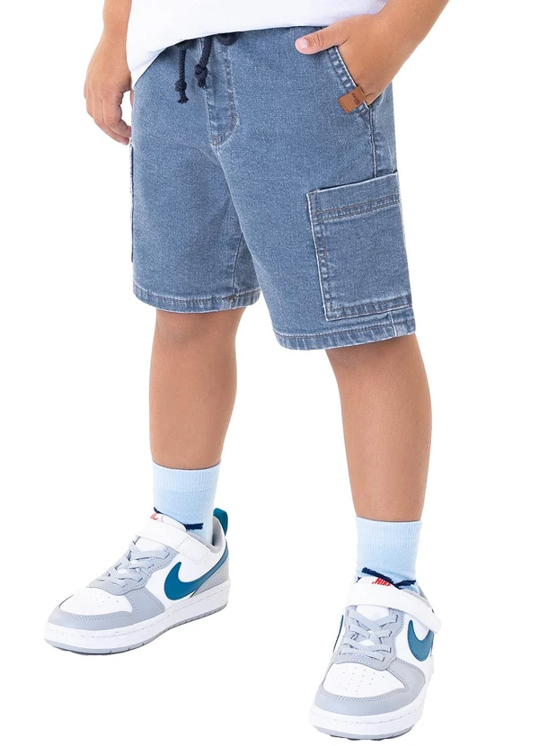 Malwee Kids - Bermuda Azul Comfort Jeans Estonado Menino