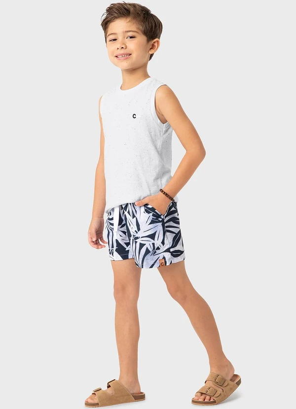 Carinhoso - Bermuda Azul Escuro Boardshort Folhagens Menino 2