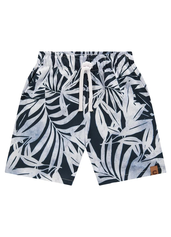 Carinhoso - Bermuda Azul Escuro Boardshort Folhagens Menino 3