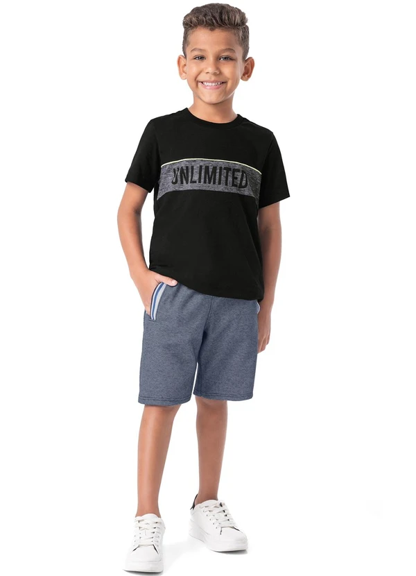 Carinhoso - Bermuda Azul Marinho em Moletom Piquet Menino 2