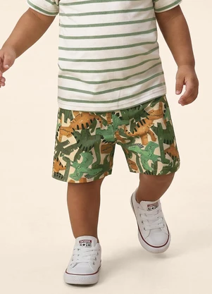 Malwee Kids - Bermuda Básica Dinossauros em Microfibra Verde - MALWEE KIDS