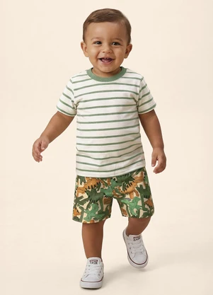 Malwee Kids - Bermuda Básica Dinossauros em Microfibra Verde - MALWEE KIDS