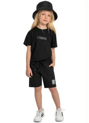 Quimby - Bermuda Básica Infantil Moletom Preto - QUIMBY