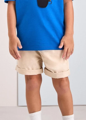 Youccie - Bermuda Bege de Sarja com Cadarço Cru - YOUCCIE