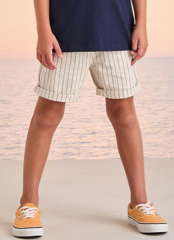 Youccie - Bermuda Bege de Sarja Listrada Toffee