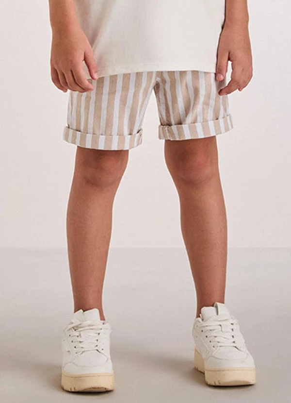 Youccie - Bermuda Bege Listrada com Cadarço Marrom 1