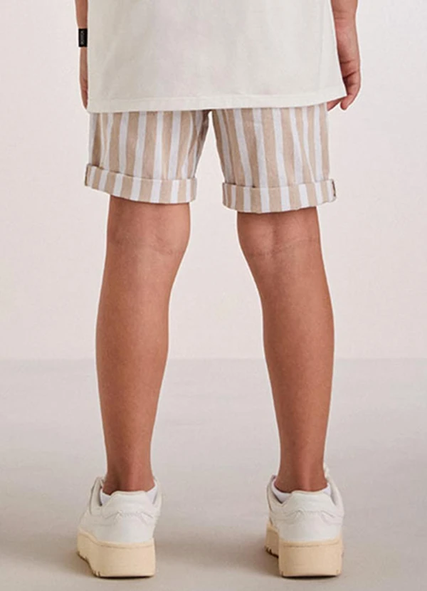 Youccie - Bermuda Bege Listrada com Cadarço Marrom 2