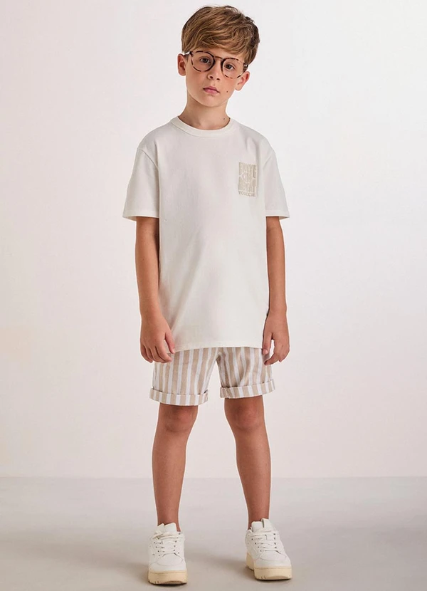 Youccie - Bermuda Bege Listrada com Cadarço Marrom 3