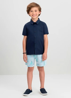 Bermuda Boxer Infantil em Microfibra Quimby Azul - QUIMBY