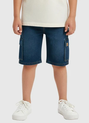 Carinhoso - Bermuda Cargo Jeans Azul Escuro - CARINHOSO