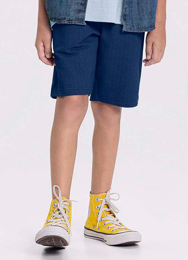 Alakazoo - Bermuda com Cadarço em Moletom Texturizado Azul