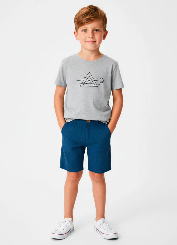 Carinhoso - Bermuda Comfort em Tricoline Geométrico Azul Mari 2