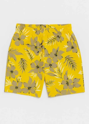 Ioluig - Bermuda Creative Letter Folhas Hibisco Amarelo - IOLUIG