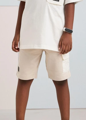 Youccie - Bermuda de Moletom Bege com Cadarço Cru - YOUCCIE