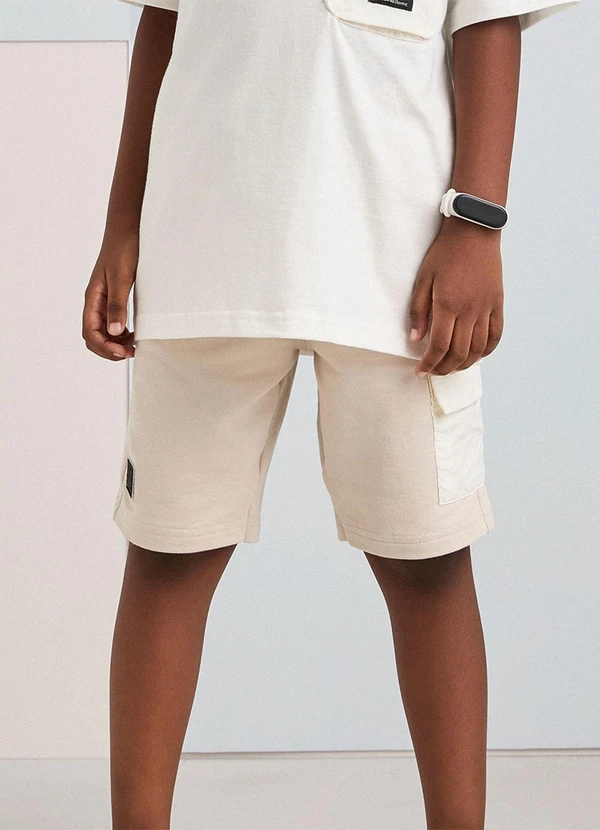 Youccie - Bermuda de Moletom Bege com Cadarço Cru