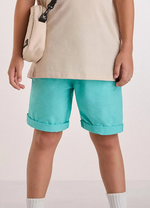 Youccie - Bermuda de Sarja Azul Acqua com Cadarço Verde