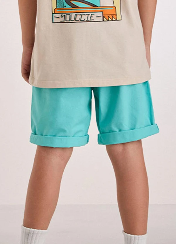 Youccie - Bermuda de Sarja Azul Acqua com Cadarço Verde 2