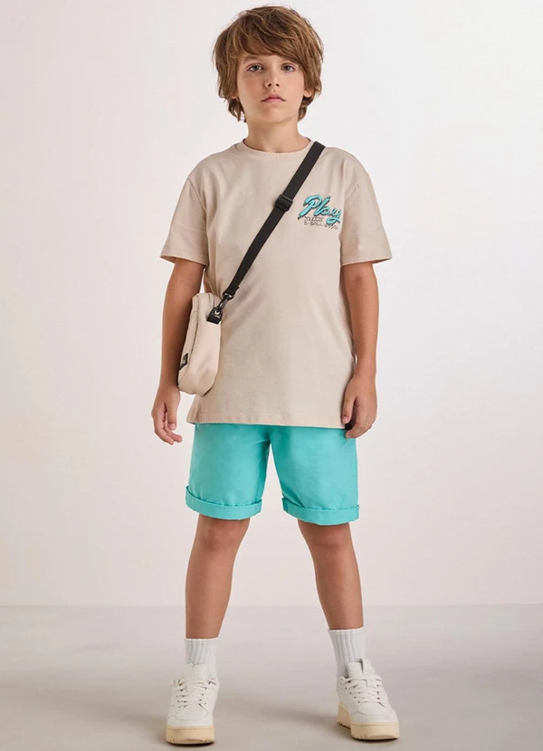 Youccie - Bermuda de Sarja Azul Acqua com Cadarço Verde 3