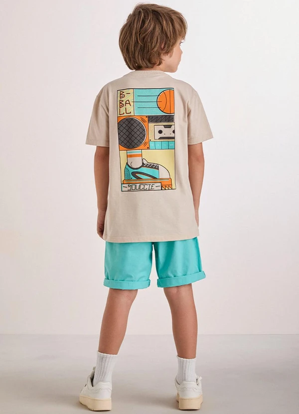 Youccie - Bermuda de Sarja Azul Acqua com Cadarço Verde 4