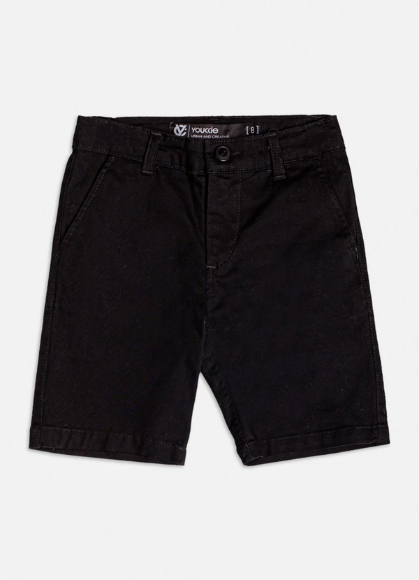 Youccie - Bermuda de Sarja Casual Preta Preto