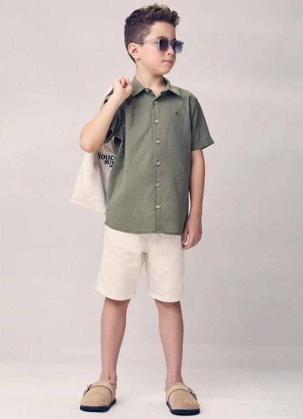 Youccie - Bermuda de Sarja com Bolso Cargo Bege 3