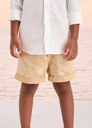 Youccie - Bermuda de Sarja com Folhagens Bege - YOUCCIE