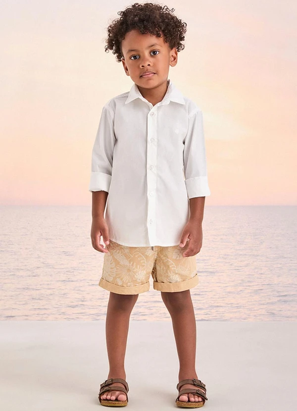 Youccie - Bermuda de Sarja com Folhagens Bege 3