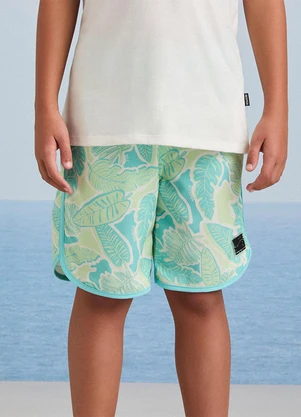 Youccie - Bermuda de Tactel com Estampa de Folhagens Verde - YOUCCIE