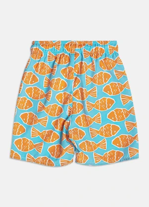Bimbi - Bermuda de Tactel com Estampa de Peixes Azul - BIMBI
