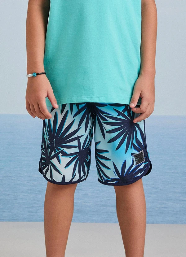 Youccie - Bermuda de Tactel de Folhagens Azul