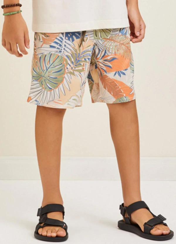 Youccie - Bermuda de Tactel Floral Multi Colorido