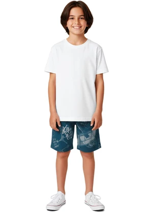 Malwee Kids - Bermuda em Microfibra Estampada Azul Escuro - MALWEE KIDS