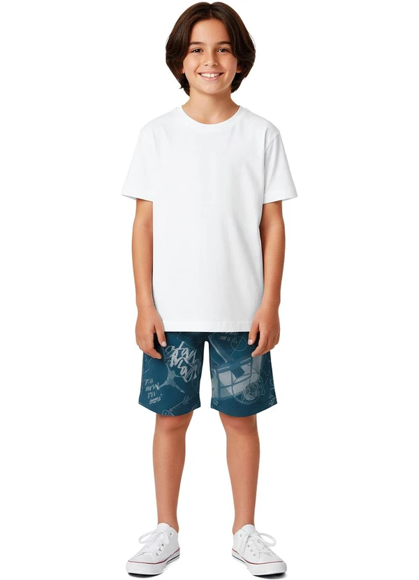 Malwee Kids - Bermuda em Microfibra Estampada Azul Escuro 1