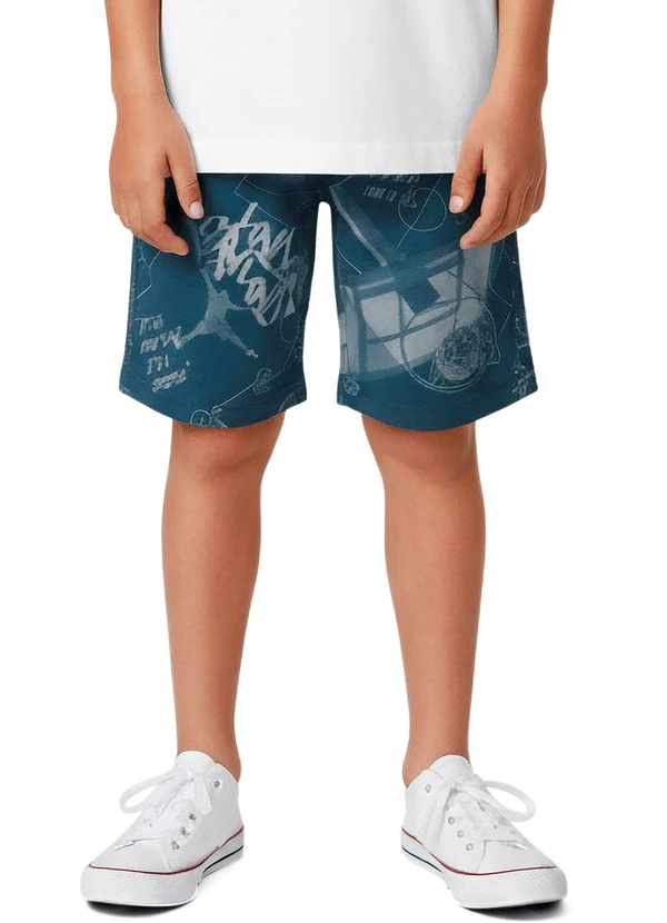 Malwee Kids - Bermuda em Microfibra Estampada Azul Escuro 2