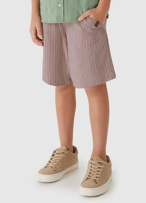 Carinhoso - Bermuda Flamê Listrada Menino Cáqui - CARINHOSO