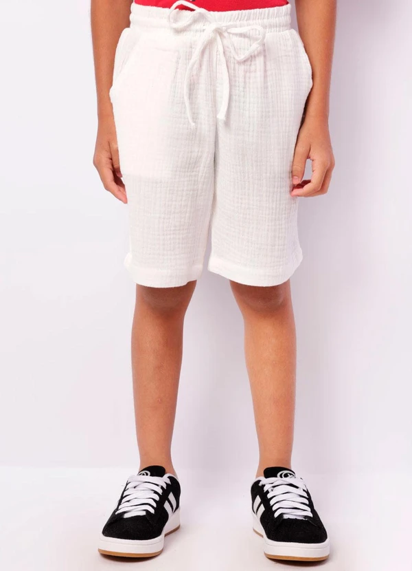 Torra - Bermuda Infantil Algodão Gaze com Cordão Branca