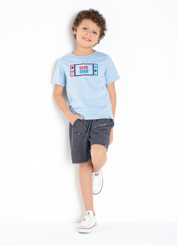 Outlet - Bermuda Infantil Azul com Bolso Canguru 4