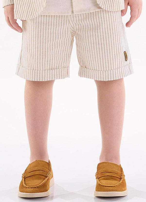 Up Baby - Bermuda Infantil em Tecido Listrado Bege