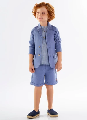 Up Baby - Bermuda Infantil Linho com Elastano Azul - UP BABY