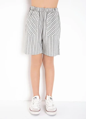 Queima Estoque - Bermuda Infantil Listras Cinza com Bolsos - QUEIMA ESTOQUE