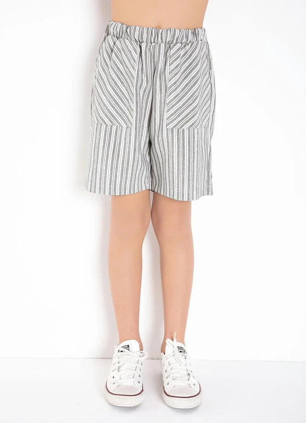 Queima Estoque - Bermuda Infantil Listras Cinza com Bolsos